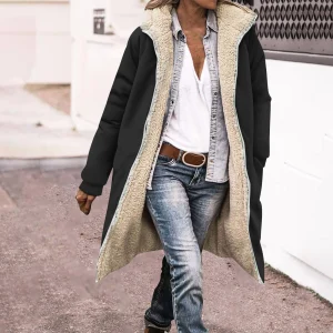 Top casual da donna di alta qualità Moda inverno solido reversibile manica lunga cappotto spesso capispalla lungo cappotti imbottiti casual 1