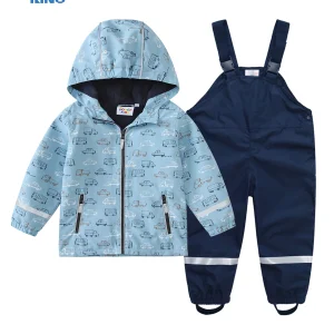 HONEYKING Tuta impermeabile per ragazzi Tuta impermeabile Set di abbigliamento per bambini con giacca e pantaloni Tuta antipioggia traspirante per bambini 1