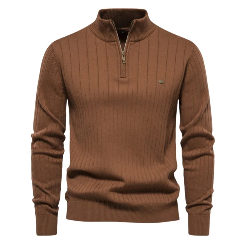 Autunno Inverno Maglione con colletto alla coreana Uomo Pullover in maglia con cerniera Maglieria in cotone spesso Uomo Maglioni caldi Maglioni casual Abbigliamento uomo 2