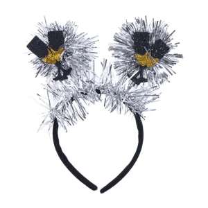 Fasce per capelli di Capodanno in oro nero 2025 Cerchietto per capelli di Natale resistente all'usura carino Fasce per cosplay di renne antiscivolo 1