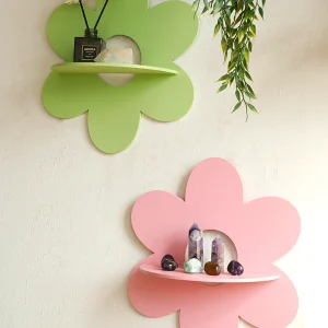 Espositore per scaffali in cristallo con fiori Scaffale da parete galleggiante Boho per camere da letto Soggiorno Scaffali estetici in legno montati a parete Decorazioni per la casa 1