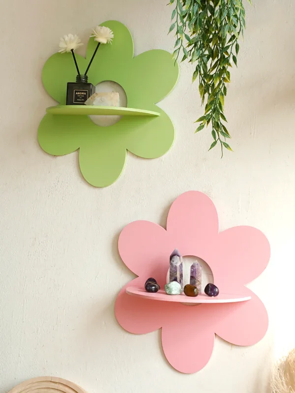 Espositore per scaffali in cristallo con fiori Scaffale da parete galleggiante Boho per camere da letto Soggiorno Scaffali estetici in legno montati a parete Decorazioni per la casa 1