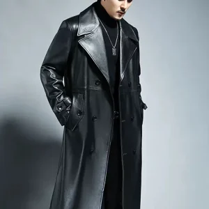 Mauroicardi Primavera Autunno Lungo Freddo Impermeabile Nero Pu Trench In Pelle Da Uomo Doppio Petto Plus Size Tuta Sportiva 4xl 5xl 2022 1