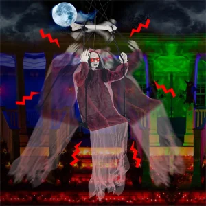 2025 Altalena di Halloween Decorazione da appendere Altalena rossa Luce elettrica Decorazione di trucco a induzione sonora Decorazione fantasma sospesa 1