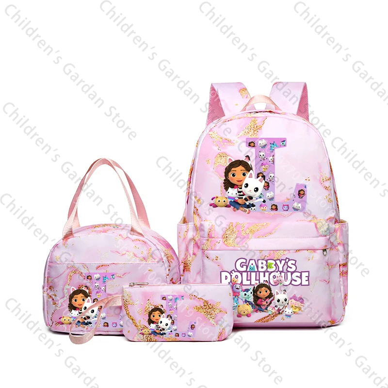 3 pezzi Gabby Dollhouses Ragazze Zaino Borsa per il pranzo Astuccio Studente Zaino per cartoni animati Bento Pouch Borse per penne Materiale scolastico Regali 1