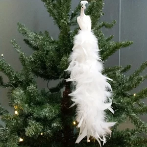 1 pezzo di ornamenti per l'albero di Natale di pavone bianco, con coda di piume e clip di design finto incluse - Perfetto per le decorazioni natalizie 1