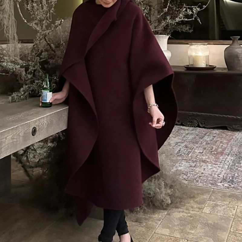 LANMREM Trendy Grande Mantella Lunga Per Le Donne Cappotti di Lana di Colore Solido Scialle Femminile di Fascia Alta Abiti Invernali 2025 Nuovo Lusso 2DB1256 2