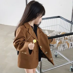 Giacca da abito primavera autunno per ragazze 2025 Giacca a maniche lunghe di nuova moda per cappotto casual per bambini per bambini 1