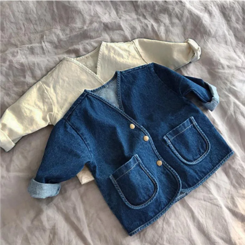 Giacca di jeans per neonati e ragazze cappotto di jeans per bambini primavera e autunno cappotto Casual per bambina giacca per bambini tasca grande 1