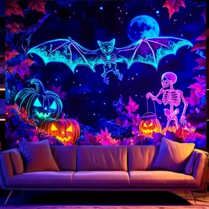 VIKAMA Arazzo di Halloween Pipistrello Zucca Scheletro Decorazione della sala giochi per feste Decorazione in stile Cyberpunk 1