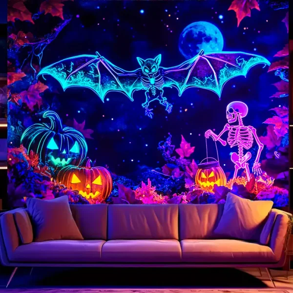 VIKAMA Arazzo di Halloween Pipistrello Zucca Scheletro Decorazione della sala giochi per feste Decorazione in stile Cyberpunk 1
