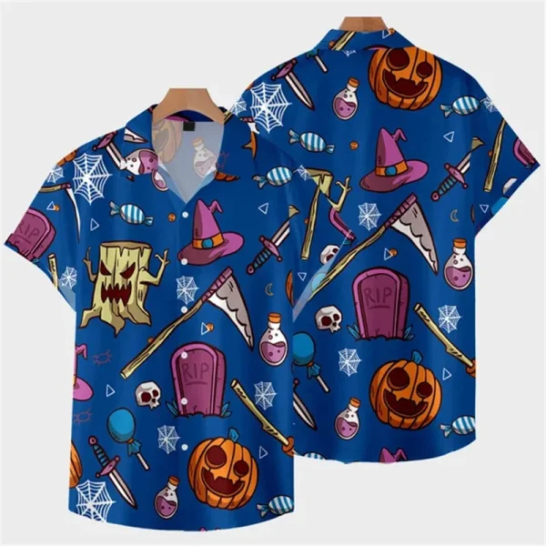 Camicia hawaiana grafica di Halloween per uomo teschio 3D stampato Aloha camicie estate Casual moda manica corta con risvolto camicetta allentata 5
