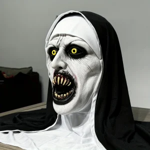 QUALTEUS Maschera da suora in lattice alla moda: lavabile a mano, accessorio per giochi di ruolo horror di Halloween 1