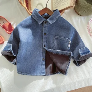 Neonati maschi Cappotto Giacca di jeans in pile per bambini Autunno Capispalla caldo Bambini Risvolto Abbigliamento moda Nuova primavera Adolescenti Top 12M-5 anni 1
