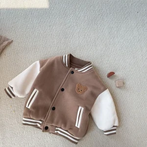 Giacca da bambino Casual Orso ricamato Capispalla per bambini Cappotto basic Bambino neonato Neonato Ragazze Vestiti Carino in pile Inverno caldo 1