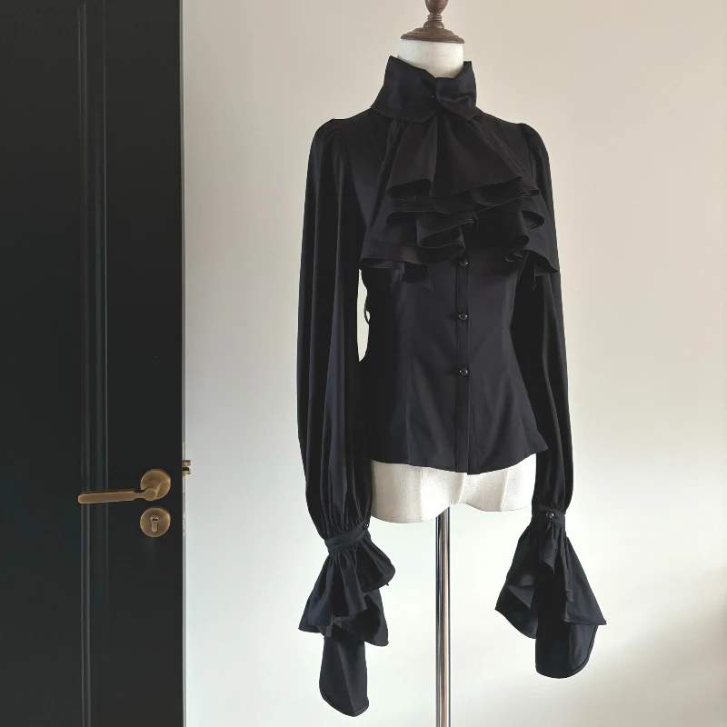 Lolita Dolce Camicetta con maniche svasate Y2k Estetica Ruffle Grunge Camicia aderente Top Donna Harajuku Monopetto Vintage Blusas 4