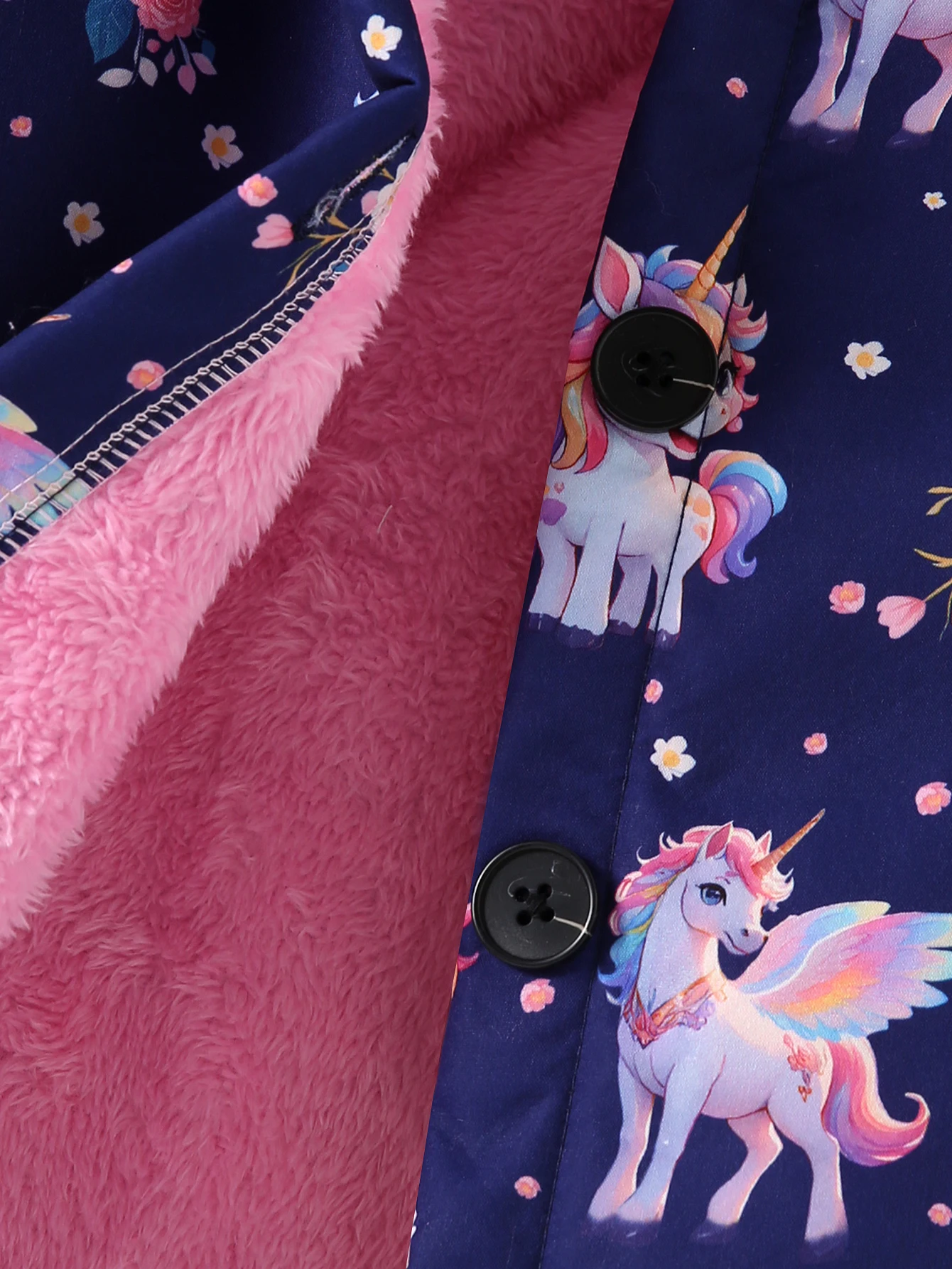 Nuova giacca con cappuccio monopetto a maniche lunghe calda in pile Inca pieno di unicorno arcobaleno carino autunno e inverno per ragazze 4