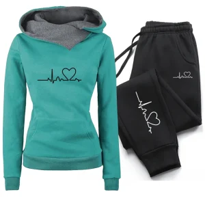 Tuta da donna Pullover femminile Felpe con cappuccio Pantaloni da jogging Felpa Tuta sportiva Set da due pezzi Abbigliamento donna Abiti caldi invernali 1