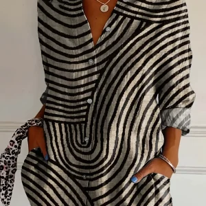 Camicia allentata a righe a maniche lunghe da donna autunno 2025 Camicetta allentata con colletto rovesciato primaverile Moda Office Lady Top con bottoni casual 1