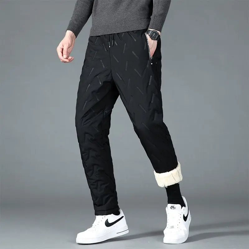 Felpa invernale da uomo Pantaloni sportivi in pile spesso peluche Pantaloni termici in lana d'agnello Pantaloni casual Pantaloni in cotone caldo antivento impermeabili 4