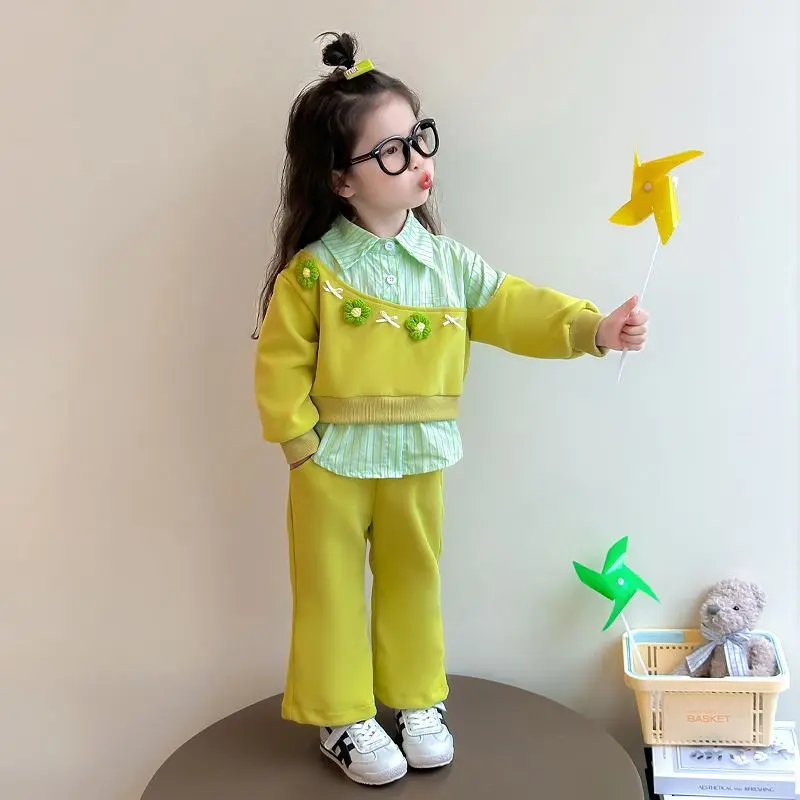 Vestiti della ragazza Set Autunno Kid Moda Felpe Pullover Fiore 3D Top e Pantaloni Fondo 2 pezzi Tute per bambini Dolce vestito 2