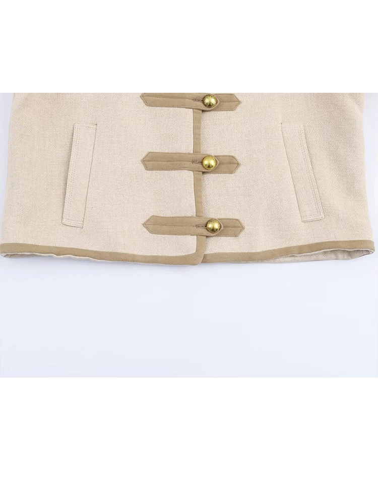 HH Donna Moda invernale Versatile colletto alla coreana Spalla imbottita con nodo in corda Giacca monopetto Cappotto con tasche casual chic femminile 5