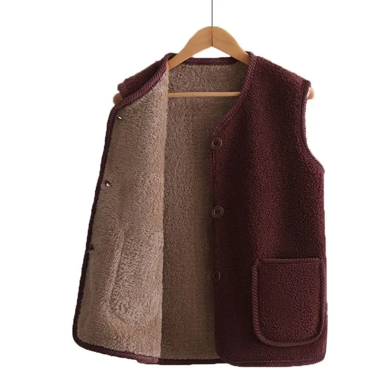 Giacca in pelliccia di agnello Giacca ispessita floccata Capispalla caldo per donna Autunno Inverno Vestibilità regolare senza maniche Cappotto in cotone 4