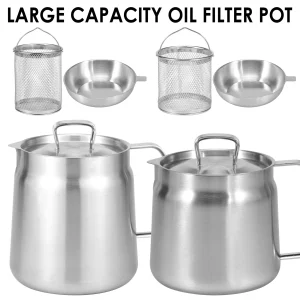 Vaso per filtro dell'olio barattolo per la conservazione dell'olio in acciaio inossidabile con coperchio del filtro e cestello per friggere serbatoio del filtro dell'olio contenitore per grasso attrezzo da cucina 1