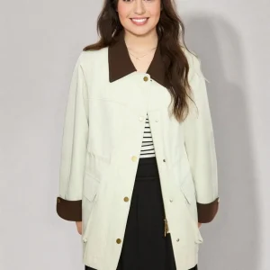 DUSHU Donna Primavera Casual Trench Una mano Lunghezza Colletto rovesciato Trench Coulisse Donna Beige Grigio Cappotti 25DS81201 1