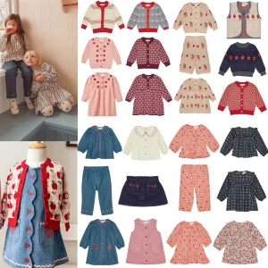 2025 Autunno Inverno Bambini Maglioni Giacca cardigan in maglia per bambini FL Fragola Ragazze Abito da principessa Maglietta a maniche lunghe Pantaloni Vestiti 1