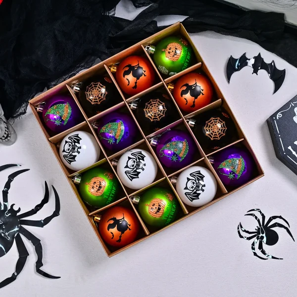 Halloween 6 cm 16 pezzi palline spettrali elettrolitiche dipinte che si illuminano al buio scheletro scuro zucca decorazione set albero appeso festa 2