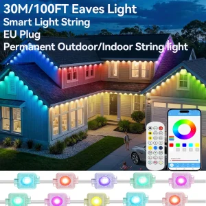 100FT/30M Luce Permanente 60LED Gronda RGB Stringa di Luce Bluetooth Luce Esterna Musica Timer IP65 Impermeabile Festa Decorazione di Festa 1