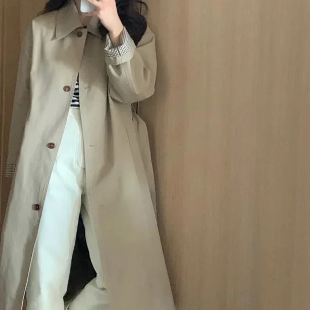 Cappotto kaki da donna di inizio autunno Nuovo arrivo Capispalla di media lunghezza stile britannico primavera autunno Moda amichevole di piccole dimensioni 4