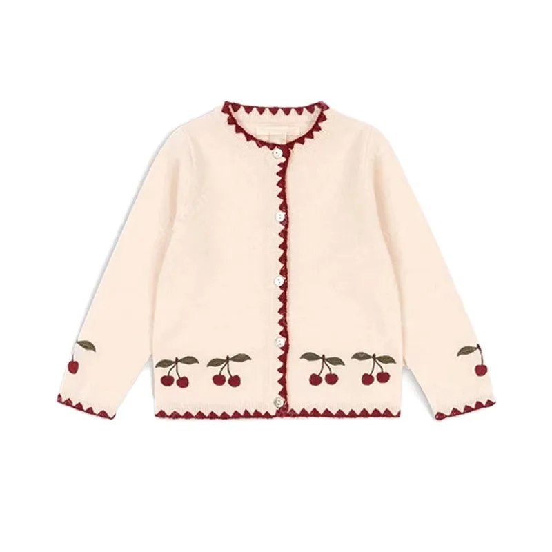 Maglioni lavorati a maglia per ragazze 2025 Autunno Inverno Fiore Cherry Knit Dolce cardigan per bambini Capispalla Giacca Abbigliamento 5