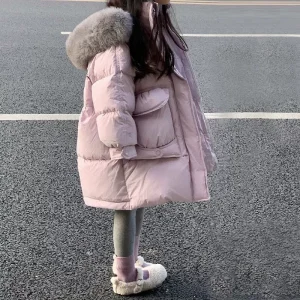 Inverno di Spessore Imbottiture di Cotone Giubbotti Delle Ragazze Imbottito Caldo di Media Lunghezza Cappotto Per Bambini Collo di Pelliccia Con Cappuccio Della Tuta Sportiva Per Bambini Vestiti Parka 4-12Y 1