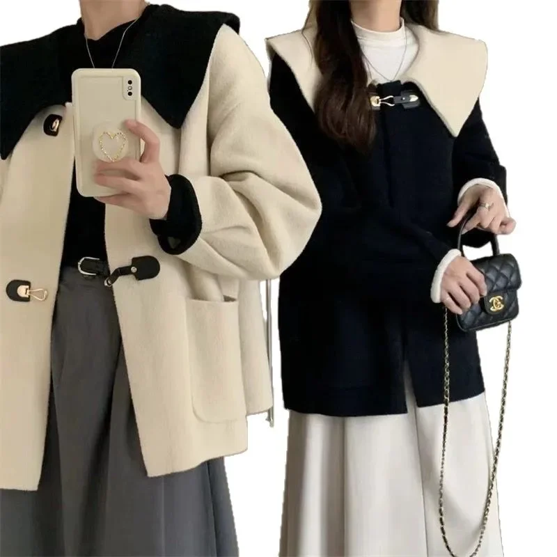 Cappotto di lana con colletto per bambola ispessito taglie forti Donna Autunno Inverno Nuovo design Colletto ribaltabile Taglia corta Capispalla in pelliccia sintetica Casual... 5