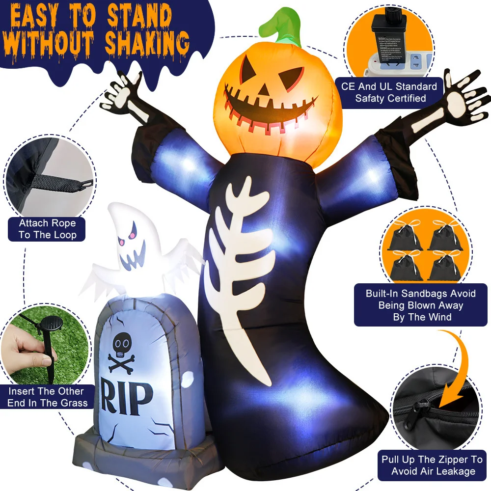 Gonfiabile Halloween Lapide Fantasma Zucca Teschio/Finestra Arrampicata Strega, con LED Per L'outdoor Casa Cortile Decorazione del Giardino Prop 2