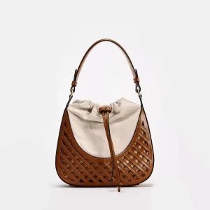 Borsa a tracolla a spalla cava intrecciata autunno e inverno alla moda Retro versatile da viaggio in tela di grande capacità con colori a contrasto 1