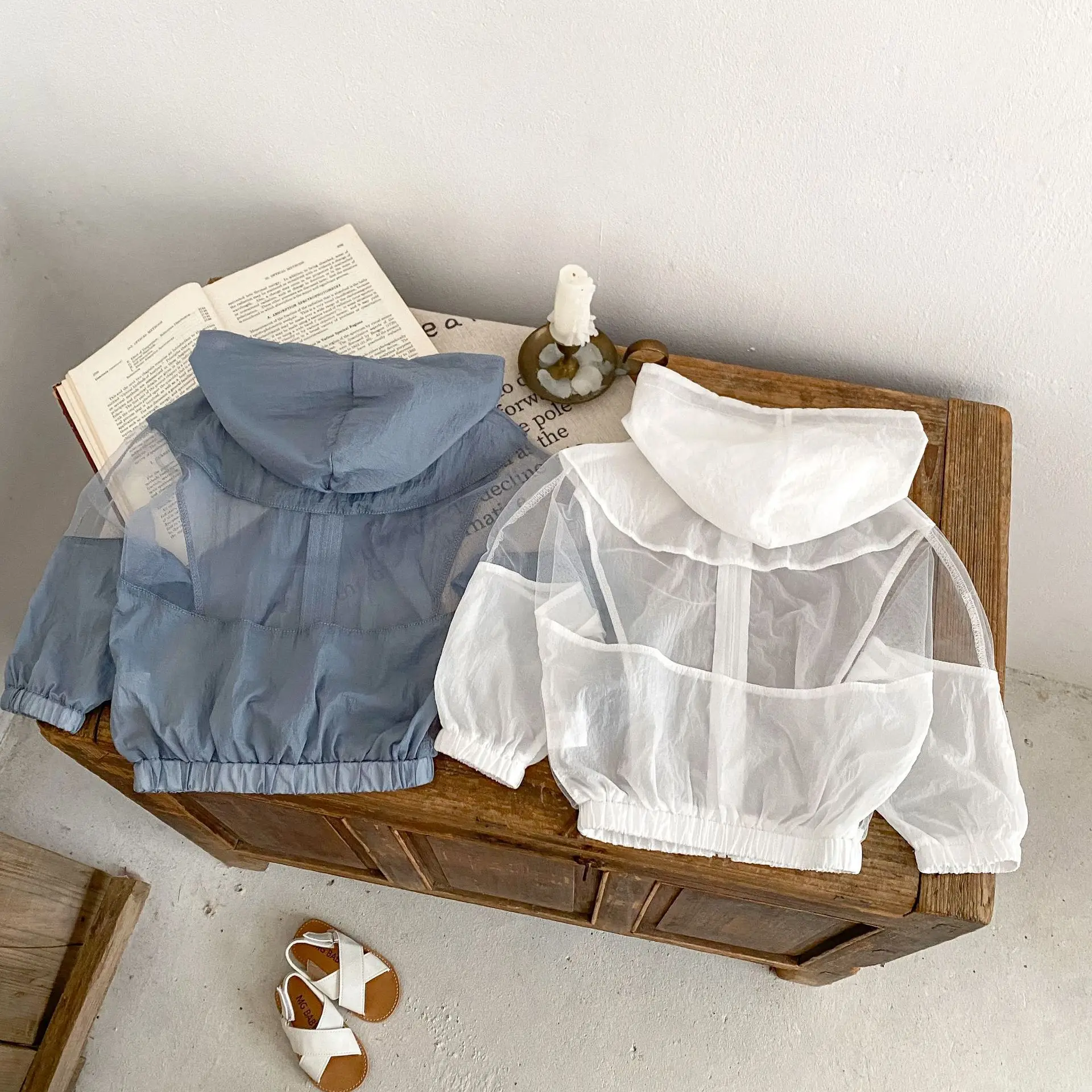 Estate 0-3 Bambino Versatile Maglia con cappuccio Impiombato Tinta unita Cerniera Protezione solare e camicia traspirante per aria condizionata Cappotto piccolo 3