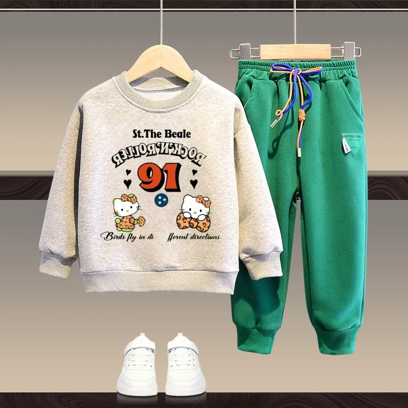 Sanrio Baby Girl Clothes Set Autunno Kid Cute Hello Kitty Felpe Pullover Top e pantaloni 2 pezzi Completo Bambini Ragazzi Tute 1