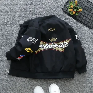 Giacca da baseball per ragazzi da 2-12 anni Primavera Autunno Lettera Moda Giacca a vento con cerniera Cappotto per ragazzi Regalo di compleanno Nuovi vestiti per bambini 1