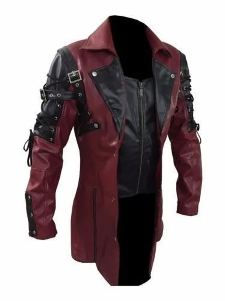 Nuova giacca da uomo in pelle Trench gotica Steampunk giacca da motociclista stile Punk giacca da moto autunno inverno 2