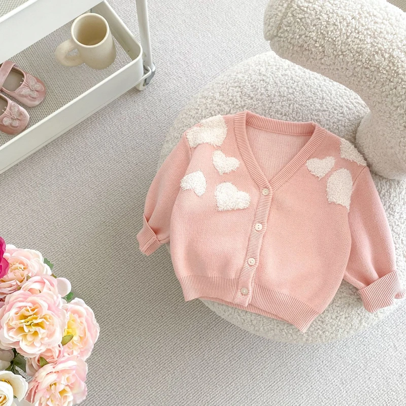Nuovi vestiti primaverili per bambini da 0 a 3 anni, squisito maglione a maniche lunghe ricamato e cardigan per bambine 4
