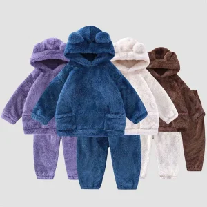 Ragazzi In Pile Set Ragazze Pigiama Vestito Per Bambini Top a Maniche Lunghe Pantaloni 2 Pezzi Inverno Abiti Caldi Nuovo Autunno Bambini Vestiti A Casa 1