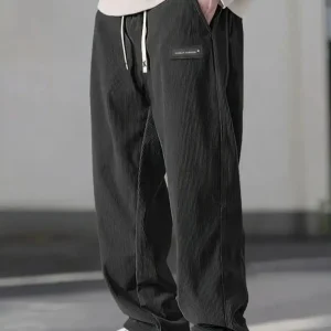 Pantaloni da uomo a gamba dritta in velluto a coste con coulisse in vita, tasche e design con logo - elasticizzati, vestibilità casual da indossare tutti i giorni, Spri 1