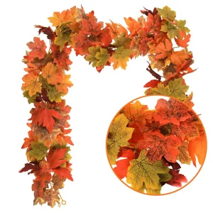 Ghirlanda di foglie d'acero artificiali da 2 m, foglie cadute finte, decorazioni autunnali in rattan per il Ringraziamento, festival di Halloween, matrimoni, decorazioni natalizie 1