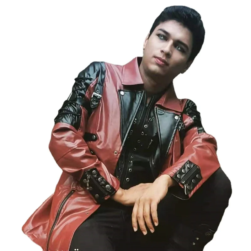 Nuova giacca da uomo in pelle Trench gotica Steampunk giacca da motociclista stile Punk giacca da moto autunno inverno 5