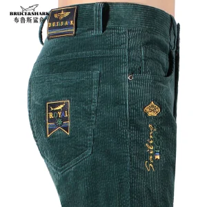 Nuovi pantaloni a vita media addensare velluto a coste da uomo completo Bruce Shark pantaloni casual da uomo larghi comodi moda cotone elasticizzato taglia grande 1