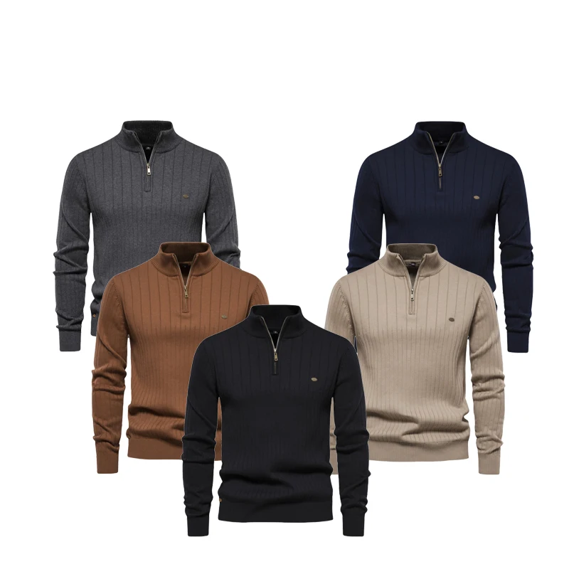 Autunno Inverno Maglione con colletto alla coreana Uomo Pullover in maglia con cerniera Maglieria in cotone spesso Uomo Maglioni caldi Maglioni casual Abbigliamento uomo 5