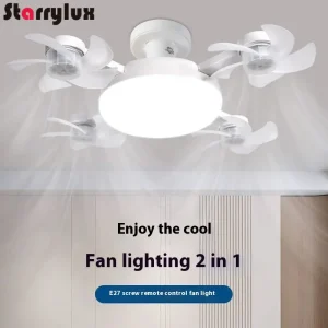 Luce ventilatore silenziosa intelligente a LED con vite E27 Testa creativa 3/4/5 telecomandata a 3 velocità regolabile per la casa, soggiorno, camera da letto 1